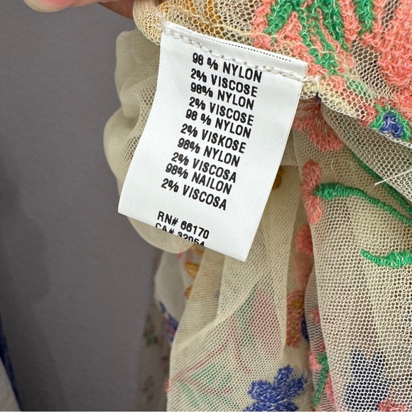 Anthropologie NWT BL^NK Sheer Embroidered Overlay Duster Cream Tan Pink One Size - Picture 13 of 14